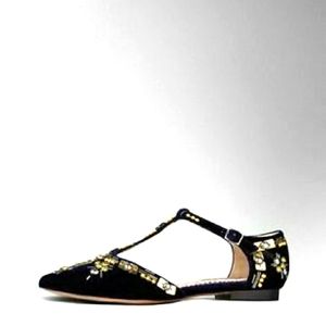 Beaded velvet boden T-Bar flats